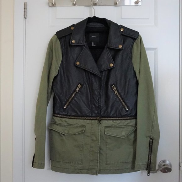 FOREVER 21 Faux Leather Military Zip 2-in-1 Jacket - Picture 3 of 8